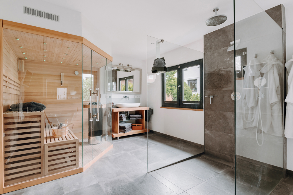 Exklusiver Bungalow mit Glasanbau für Ihr Gewerbe - Sauna