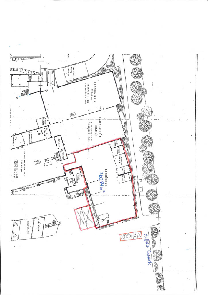 * Hallenfläche mit Büro in Lüneburg * - Grundriss Lackierhalle