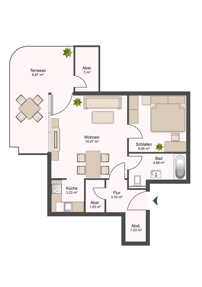 Direkt im Roten Feld - Vermietete Terrassenwohnung - Grundriss