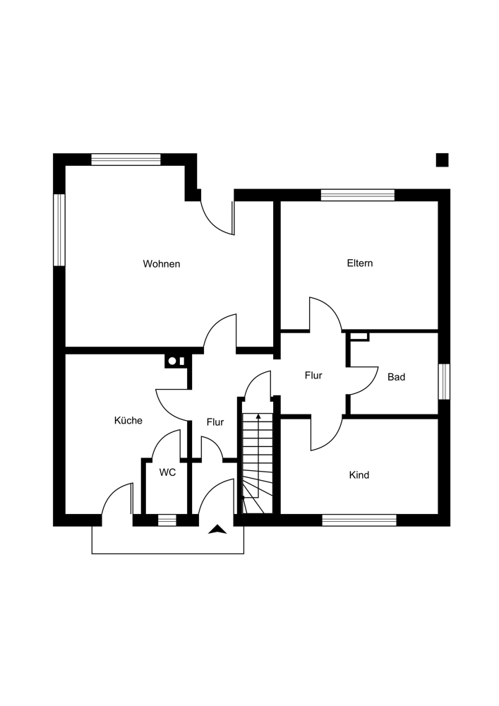 Bungalow mit Vollkeller und ausgebautem Dachboden - Grundriss EG